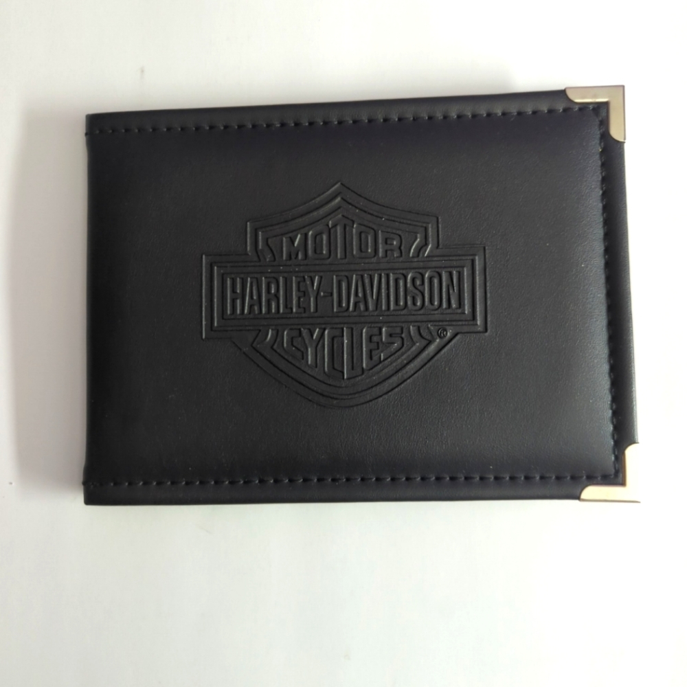 Harley Davidson Black Leather Folding Double Picture/Document Desktop Frame